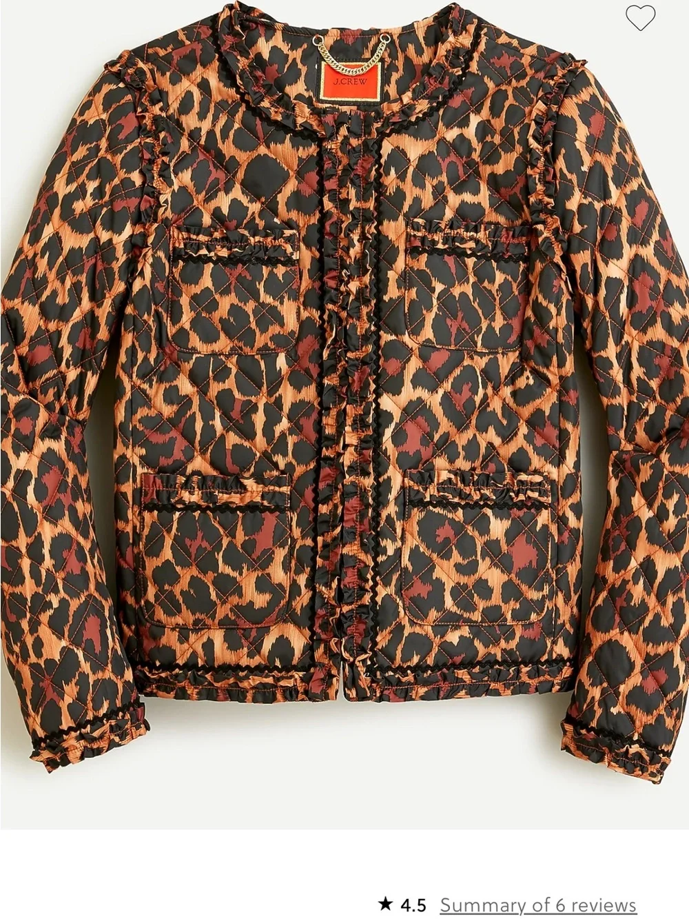 J.Crew Quilted Lady Jacket in Leopard Print NWT